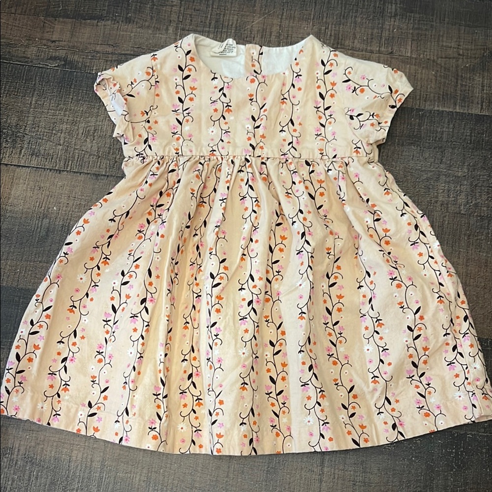 Nobler Wild Girls' Cream, Pink and Red Floral Dress - Short Sleeve 2T